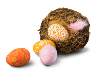 Colorfully painted easter egg in the nest