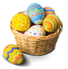 Collection of the beautiful colored easter eggs in the basket