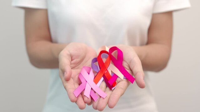 World cancer day, February 4. Colorful ribbons for supporting people living and illness. Healthcare, fighting, medical and National Cancer Survival day, Autism awareness day concept