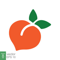Peach icon. Simple flat style. Fresh orange peaches with green leaves, tropical fruit, organic, leaf, healthy food concept. Vector illustration isolated on white background. EPS 10.