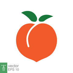 Peach icon. Simple flat style. Fresh orange peaches with green leaves, tropical fruit, organic, leaf, healthy food concept. Vector illustration isolated on white background. EPS 10.