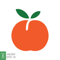 Peach icon. Simple flat style. Fresh orange peaches with green leaves, tropical fruit, organic, leaf, healthy food concept. Vector illustration isolated on white background. EPS 10.
