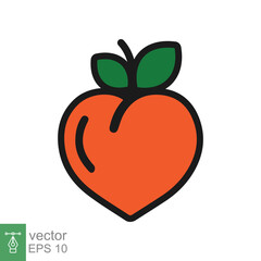 Peach icon. Simple filled outline style. Fresh orange peaches with green leaves, tropical fruit, organic, leaf, flat, healthy food concept. Vector illustration isolated on white background. EPS 10.