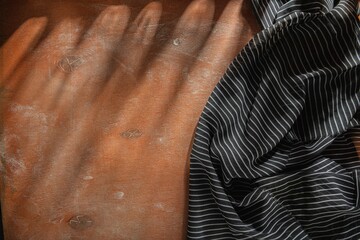 Napkin on an orange background. Magic stage lighting on an abstract backdrop