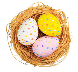 Colorfully painted easter egg in the nest
