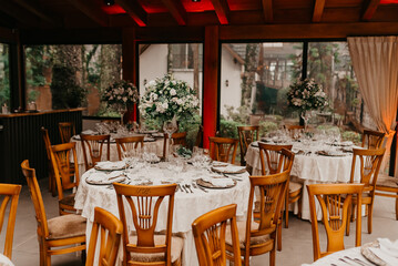 table set at wedding dinner