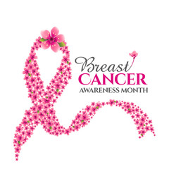 Pink Ribbon Awareness Month Design with flowers and typo