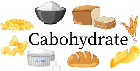 Variety of carbohydrates foods vector