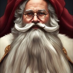 Vintage Christmas Santa portrait wearing glasses, Digitally hand painted, ai generated
