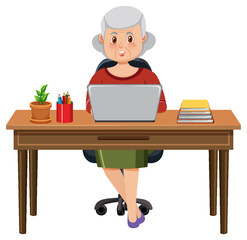 Old woman sitting in front of laptop
