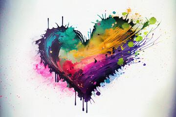 Watercolor painted colorful heart background illustration