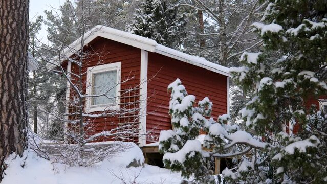 Little red swedish snow hut