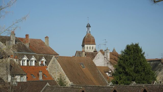 Bell tower with red rooftops (4k 30p Slowmotion)