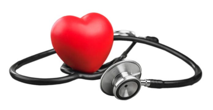 Toy red heart and stethoscope, world health day concept,