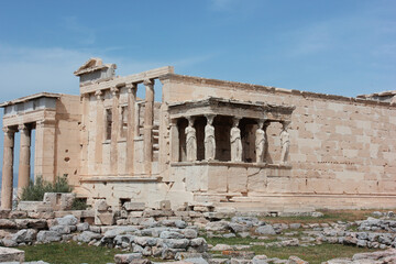 Erechtheion or Erechtheum temple, Caryatid Porch on the Acropolis in Athens, Greece