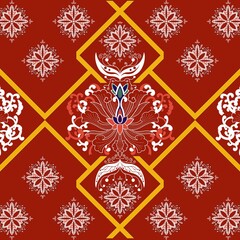 Floral cross stitch embroidery on background.geometric ethnic oriental seamless pattern traditional.Aztec style abstract  illustration.design for texture,fabric,clothing,wrapping,print