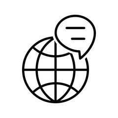 globe with chat bubble, global communication icon vector