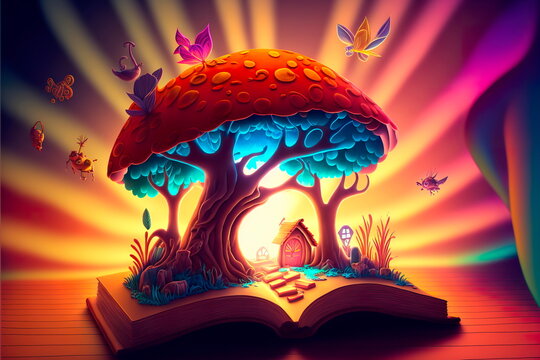 Open book Magical radiance of the magical world fantasy