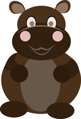 Cartoon hippo. Behemoth with brown hair. Wild animal.