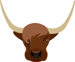 Cartoon bull head. Colored head with horns.