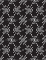 black line outline drawing pattern geometric shapes Triangles, squares, circles, arrows. Seamless pattern. Textile pattern. And monochrome. Black background.