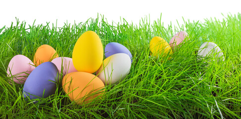 Colored Easter eggs with a green grass