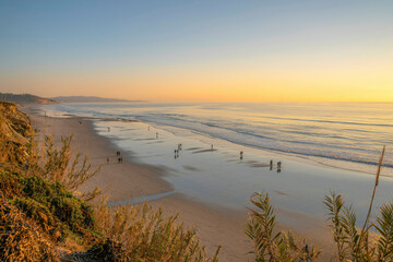 Panoramic view of the beach and sea in Del Mar Southern California at sunset