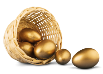 Beautiful colored golden easter eggs in the basket