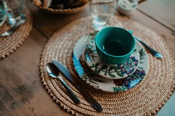 table set with food plates and cutlery