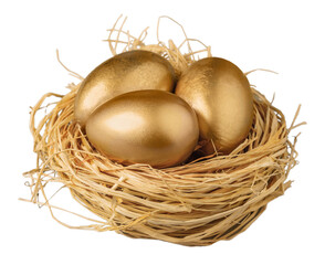Beautiful colored golden easter eggs in the nest