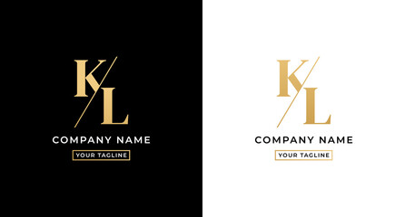 KL logo letter or KL letter logo vector on white and black background. KL letter logo with go concept. Elegant gold colored KL letter logo. Suitable for company logos with the initials K And L.