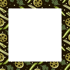 Vector food template, Panasian cuisine frame. Asian food,japanese sushi.