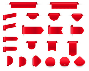 Set of red labels and tags ribbons stickers creative design, Shopping and Best choice price badge, special offer, big sale and new