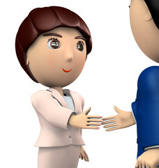 握手をかわすスーツ姿の若い女性
