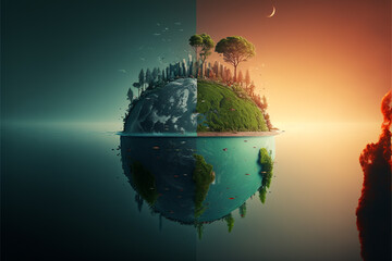 Fototapeta premium Cracked Earth VS Green Earth Concept. Global Warning, Climate Change and Save our Planet.