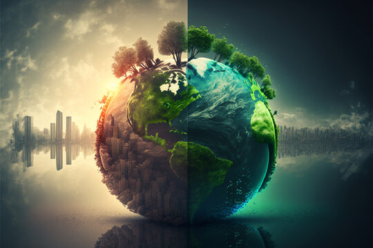 Cracked Earth VS Green Earth Concept. Global Warning, Climate Change and Save our Planet.