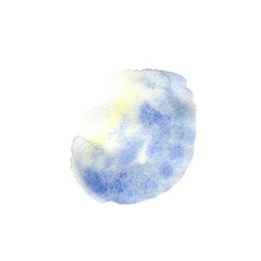 Blue watercolor paint stroke isolated on white background. Abstract watercolor splash with yellow, grey color hand drawn. Element for design.