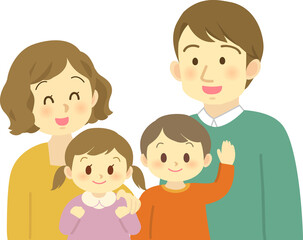 Obraz premium イラスト素材：男女の子供を育てる若い夫婦2 4人家族（透過背景） 