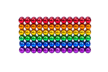 The rectangle is made of colorful magnetic balls. Isolated on white.