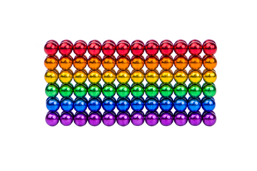 The rectangle is made of colorful magnetic balls. Isolated on white.