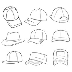 various types of hats with transparent background