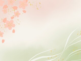 ぼかしが綺麗な背景に桜の花を散りばめたフレーム背景イラスト