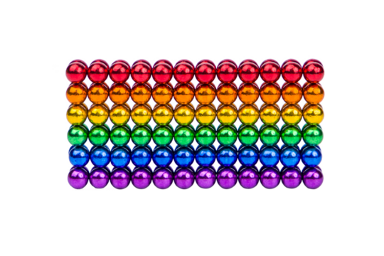 The rectangle is made of colorful magnetic balls. Isolated on white.