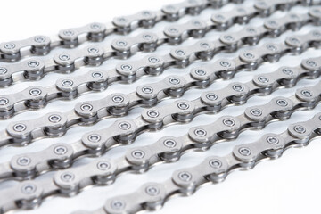 Image of Abstract background texture of Clean roller chain. Top view.