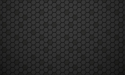 Black glossy ceramic hexagon tiles pattern horizontal background. Modern home interior, bathroom and kitchen wall texture. Vector black shiny metal hexagonal wall background