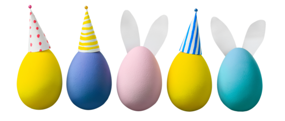 Color easter holiday eggs in party hats