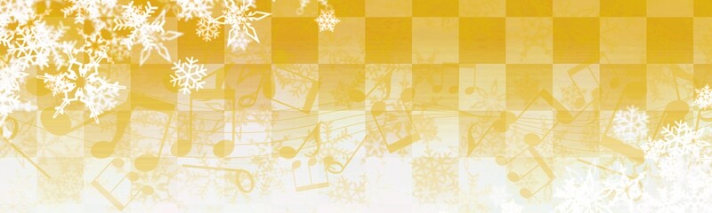 Fototapeta premium 雪の結晶と音符の冬やクリスマス用の金色のバナー、ヘッダー背景イラスト