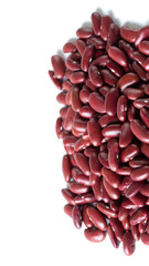 Pile set of red bean, red grain beans pouring down abstract cloud group. Beautiful complete seed pea bean, food object design. Selective focus freeze shot white background isolated