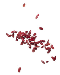 Red Bean flying explosion, red grain beans explode abstract cloud fly. Beautiful complete seed pea...