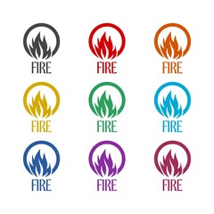 Fire flame Logo Template icon isolated on white background. Set icons colorful